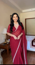 1 - Minute Ready To Wear Blushing Rose Attire Silk Printed Saree - RED