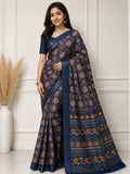 Royal Mandala Premium Silk Blend Saree with Elegant Zari Border - BLUE
