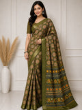 Royal Mandala Premium Silk Blend Saree with Elegant Zari Border -MAHENDI