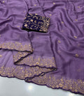 Moonlit Elegance Premium Star Georgette Saree With Multi Embroidery Designer Border - PURPLE