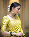 Soft Banarasi Silk Saree With Bewitching Blouse Piece YELLOW