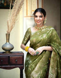 Soft Banarasi Silk Saree With Bewitching Blouse Piece MAHENDI