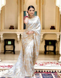 Soft Banarasi Silk Saree With Bewitching Blouse Piece WHITE