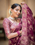 Soft Banarasi Silk Saree With Bewitching Blouse Piece WINE