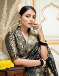 Soft Banarasi Silk Saree With Bewitching Blouse Piece BLACK