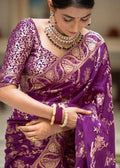 Soft Banarasi Silk Saree With Bewitching Blouse Piece DARK PURPLE