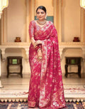 Soft Banarasi Silk Saree With Bewitching Blouse Piece RANI PINK
