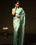 Traditional Kanjivaram Woven Silk Saree With Blouse Piece Pista