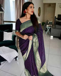 Women's Kanjivaram SoftS Silk Purple  Saree With Blouse Piece