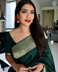 Women's Kanjivaram SoftS Silk Green Saree With Blouse Piece