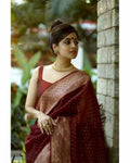 Women's Kanjivaram SoftS Silk Red Saree With Blouse Piece