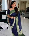 Women's Kanjivaram Soft Blue Silk Blue  Saree With Blouse Piece