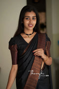 Attractive Kanjivaram Woven Silk Saree With Blouse Piece BLACK