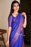 Attractive Kanjivaram Woven Silk Saree With Blouse Piece -  BLUE