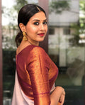 Wedding Wear Kanjivaram Woven Silk Saree With Blouse Piece - CREAM