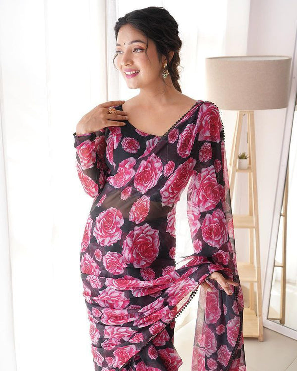 Marvellous 1-Minute Ready To Wear Black Georgette Saree