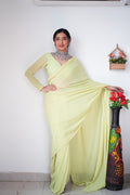 1-Min Georgette Ready To Wear pista Saree With Blouse Piece