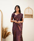 Wedding Wear Kanjivaram Woven  Wine Silk Saree With Blouse Piece
