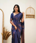 Wedding Wear Kanjivaram Woven Blue  Silk Saree With Blouse Piece