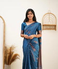 Wedding Wear Kanjivaram Woven  Light Blue Silk Saree With Blouse Piece