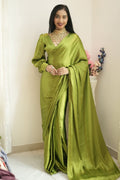 1-Min Satin Ready To Wear Saree With Blouse Piece - PERROT