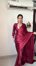 1-Min Satin Ready To Wear Saree With Blouse Piece MAROON