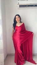 1-Min Satin Ready To Wear Saree With Blouse Piece - RED