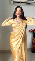 1-Min Satin Ready To Wear Saree With Blouse Piece YELLOW