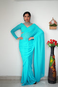 1-Min Georgette Ready To Wear sky Blue Saree With Blouse Piece