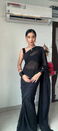 1-Min Georgette Ready To Wear black Saree With Blouse Piece