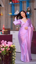 1-Min Satin Ready To Wear Saree With Blouse Piece - PINK