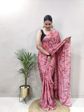 Party Wear 1-Min Georgette Ready To Wear Saree With Blouse Piece -pink
