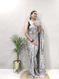 Party Wear 1-Min Georgette Ready To Wear Saree With Blouse Piece -gray