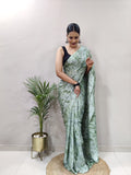 Party Wear 1-Min Georgette Ready To Wear Saree With Blouse Piece -green