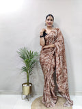 Party Wear 1-Min Georgette Ready To Wear Saree With Blouse Piece -brown