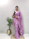 Party Wear 1-Min Georgette Ready To Wear Saree With Blouse Piece -Purple