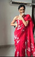 Red Colour 1-Min Georgette Ready To Wear Saree With Blouse Piece