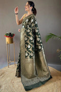 Pretty Green Color Banarasi Silk Zari Weaving  Saree With Blouse Piece
