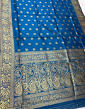Say blue Golden Zari Woven Kanjivaram Soft Silk Saree -