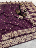 Pure Soft Banarasi Silk Saree  Wine