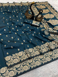 Pure Soft Banarasi Silk Saree Dark Blue