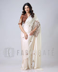 New Fancy Soft Crepe Silk Off White Saree