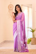 Purple Cotton Silk Saree With Scintillating Blouse Piece