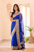 Blue Cotton Silk Saree With Scintillating Blouse Piece