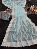 Embroidered, Dyed Bollywood Tissue Saree Ocean Blue