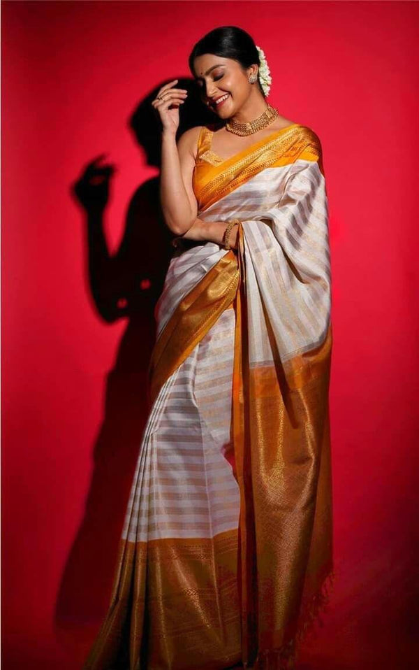 GOLD AND WHITE BEAUTIFUL SAREE