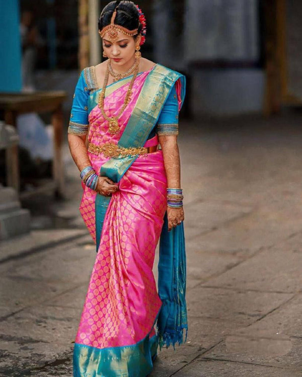 Pink Banarasi Soft Silk Saree