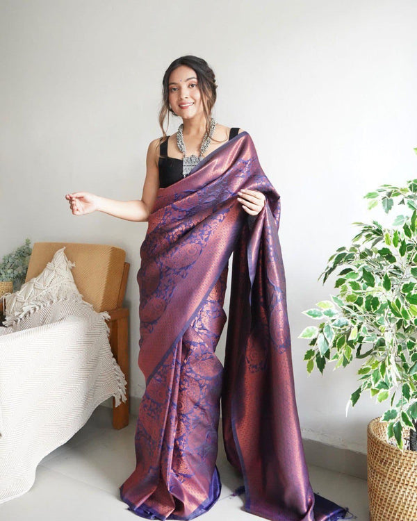 Purple Colour Kanjivaram Woven Silk Saree With Blouse Piece