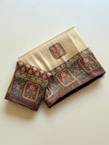 Roopkala Premium Jari Weaving Softy Silk Saree -  CREAM AND BLACK
