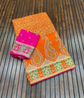 Royal Pure Pashmina Silk Kashmiri Weaving Saree - ORANGE